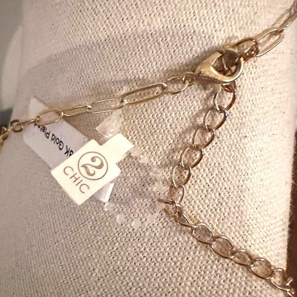 NWT 2 Chic Necklace 18K Gold Plated 2Chic Pendant Brown stone Multilayer Western - Picture 5 of 9